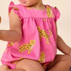 Tea Collection Pink Romper with Yellow Animal Print